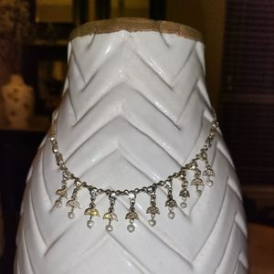 Rhinestone Pearl Silver Sparkly Fashion Necklace NWT